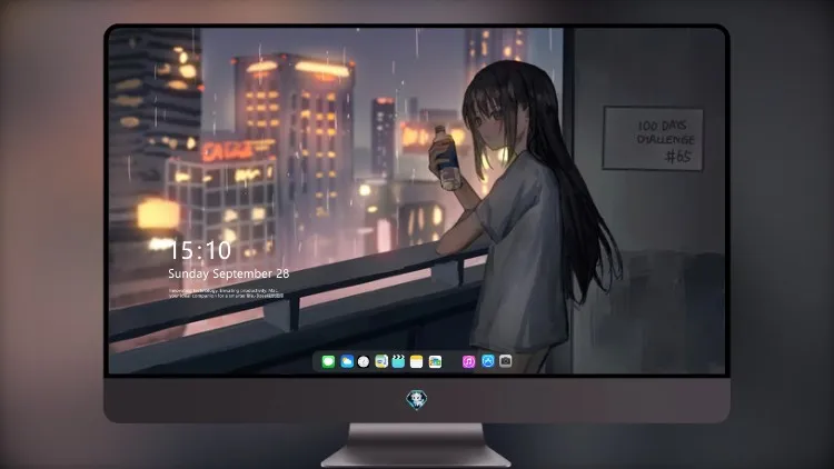 
站在屋顶外的动漫女孩