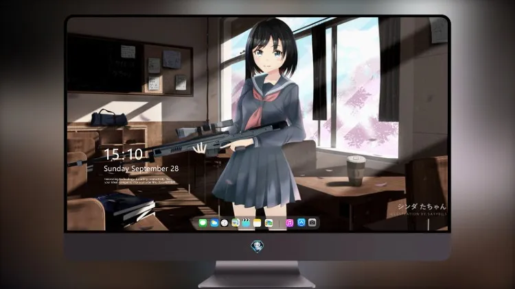 
动漫女孩拿着枪在学校