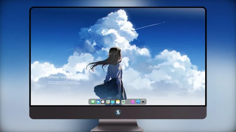 
动漫女学生看着晴朗的天空