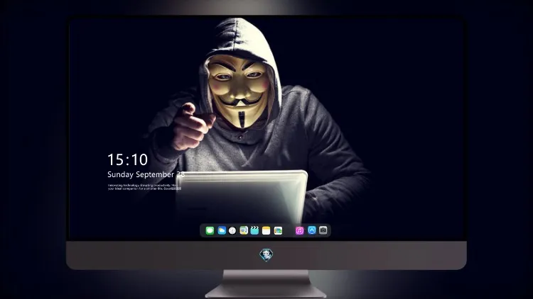 
戴着面具的匿名黑客指着手指