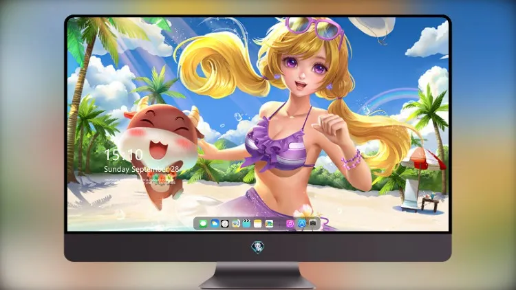 
可爱的金发女郎在海滩上奔跑