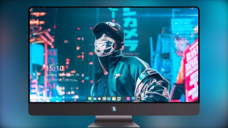 
帽子脸遮盖面具霓虹灯城 4k电脑壁纸