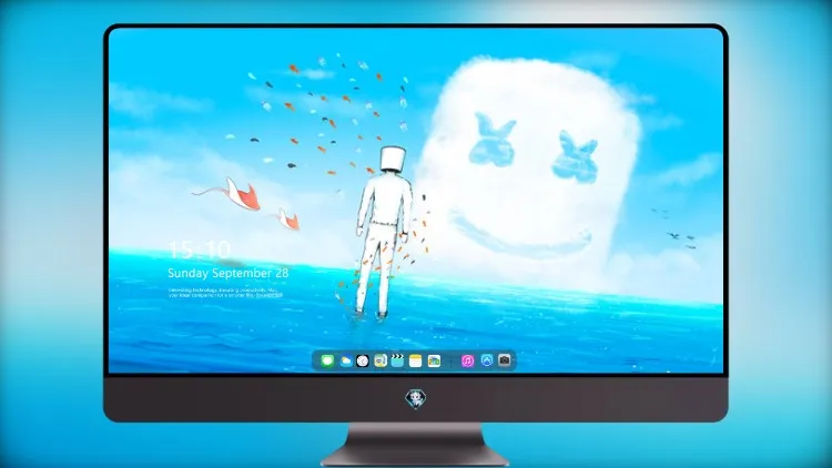 
棉花糖站在海洋中与鱼飞翔