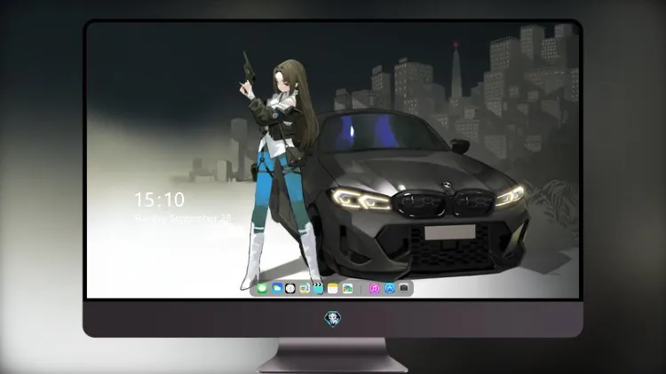 
现代动漫女孩与宝马超级跑车