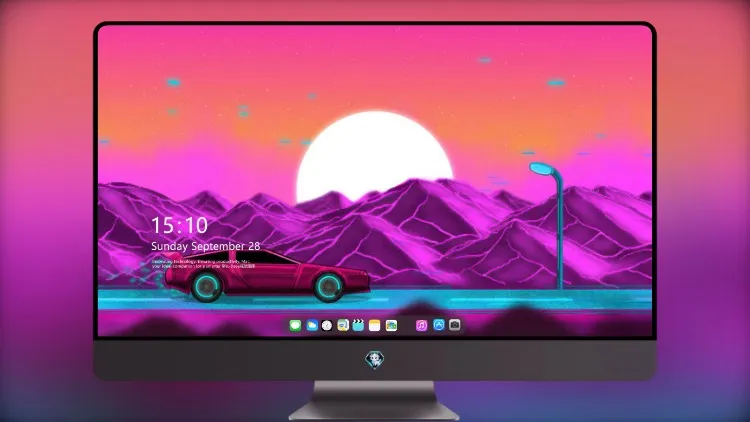 
霓虹公路 Synthwave 汽车在山