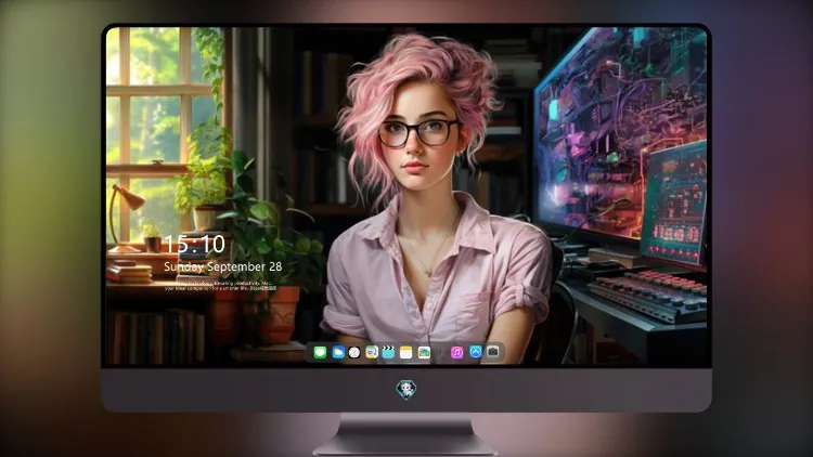 
在家办公室戴眼镜的粉红色头发女孩