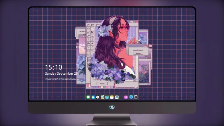 
头发上有花朵的色调的女性 蒸汽波